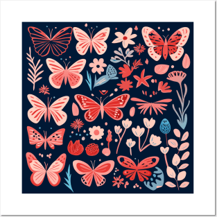 Butterfly and flowers pattern Posters and Art